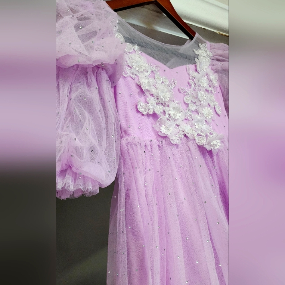Lavender Kids Dress with Floral Embellishments